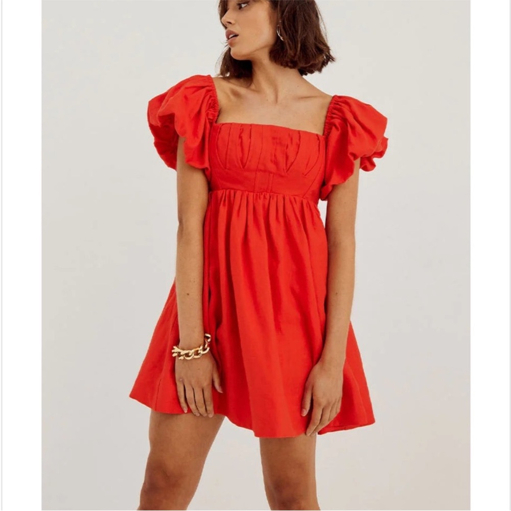 SOVERE - RELISH MINI PUFF SLEEVE DRESS - SOLAR RED Sz S